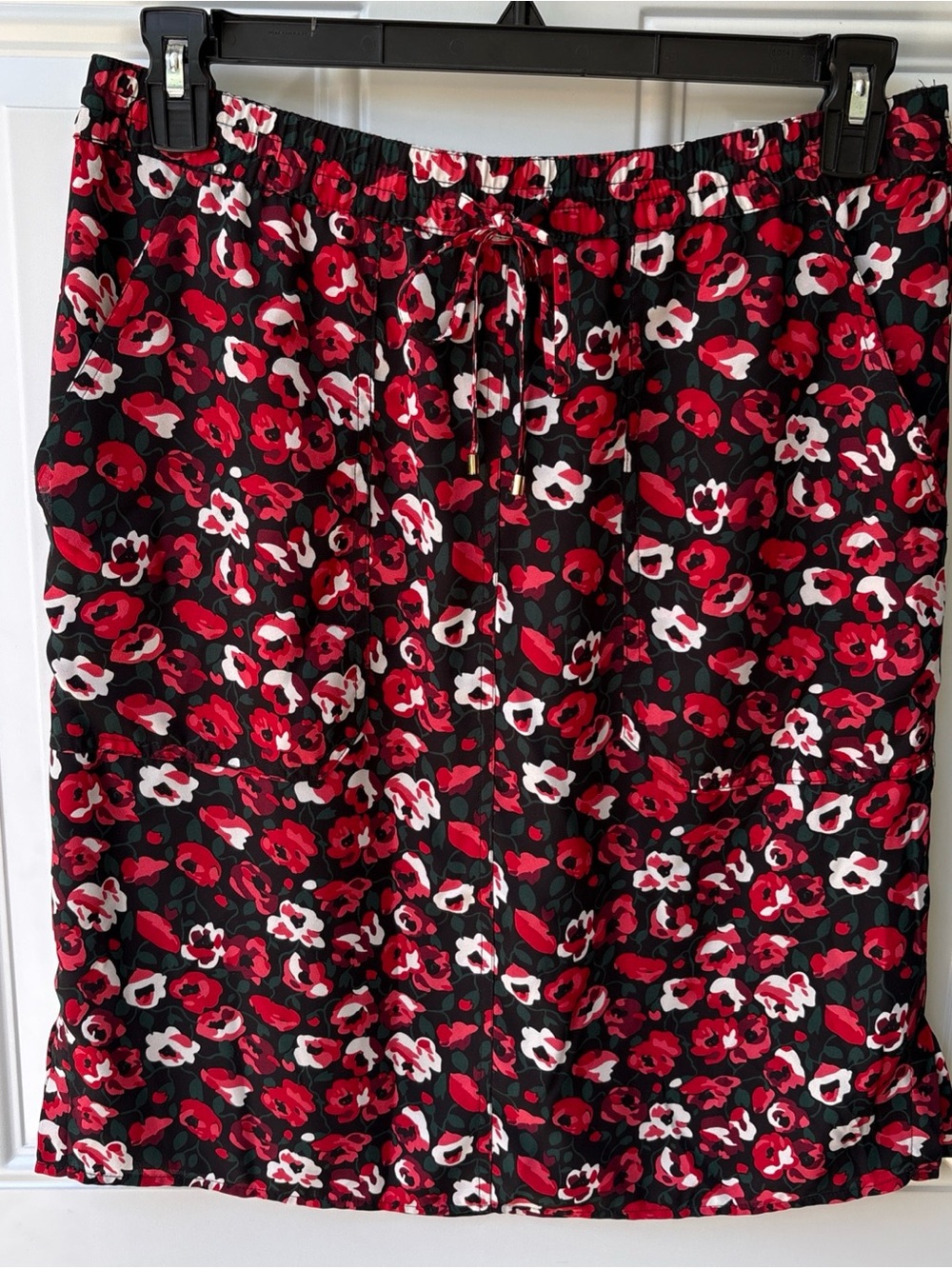 Lauren Ralph Lauren Black Midi Skirt with Red & White Floral Print